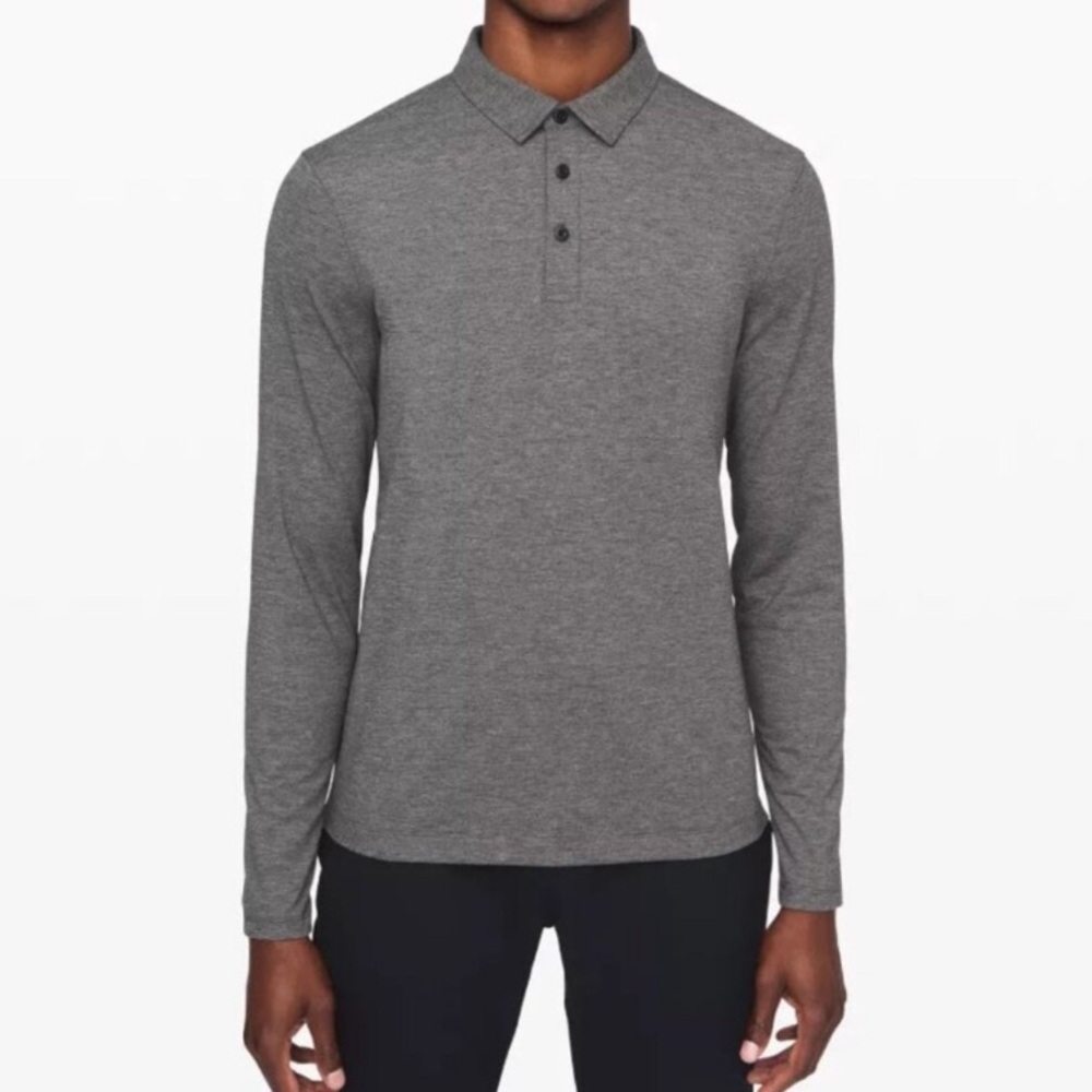 Lululemon Men's Heather Gray Evolution Long Sleeve Polo Shirt 38118